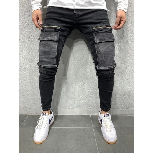 Fashion Mens Cool Designer Brand Black Jeans Skinny Zipper Draped Explosive  Jeans