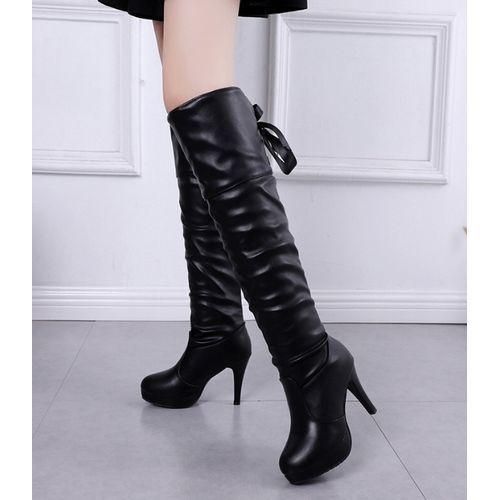 Tie back over the knee boots black cheap