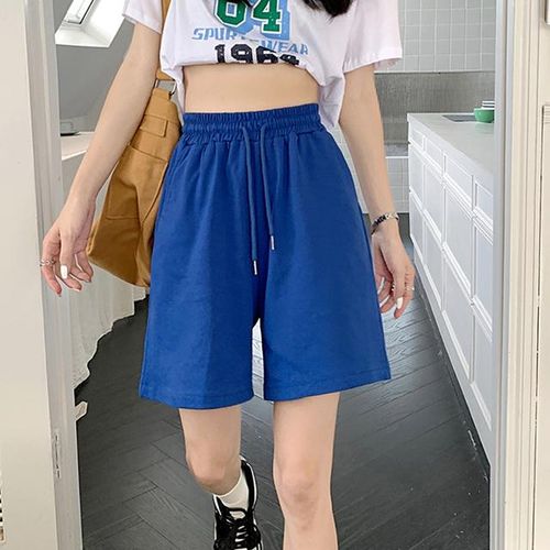 Summer Casual Shorts For Girls Solid Color Elastic Waist Culottes