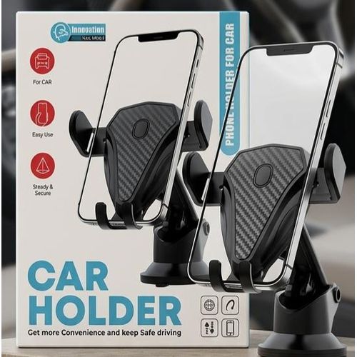 Generic Car Phone Mount – 360° Rotatable Suction Cup Dashboard & Windshield Holder with Carbon Fiber Texture