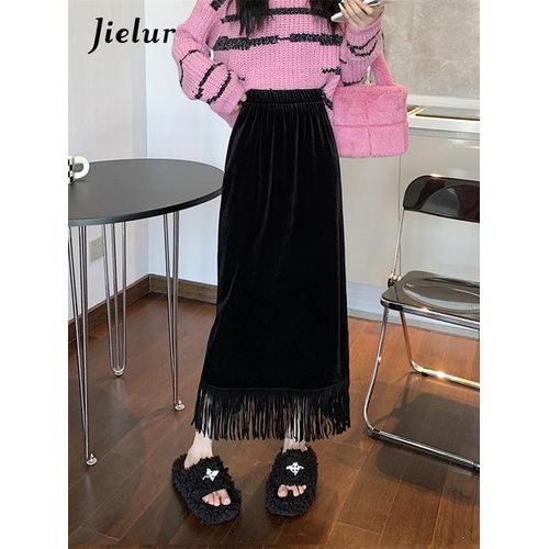 Long black velvet skirts for sale sales
