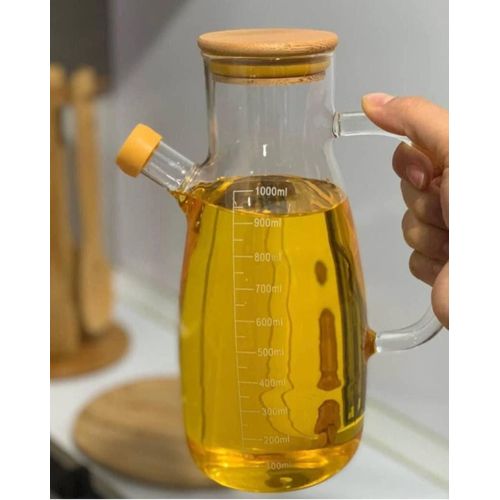 Generic 1000ml Borosilicate Glass Oil Pitcher Dispenser With Wooden Lid