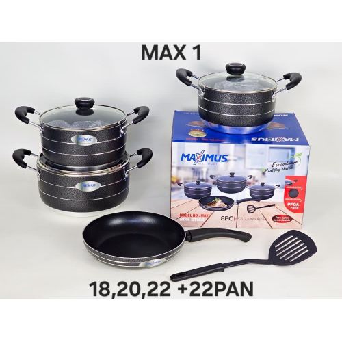 Generic Aluminum Non Stick 3 Sets of Pot with Frying pan- Black - image 2