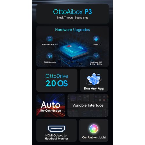 OTTOCAST PICASOU 3 CarPlay AI Box Wireless Android Auto TV Box mini HDMI  for Toyota Kia Hyundai VW Car Accessories