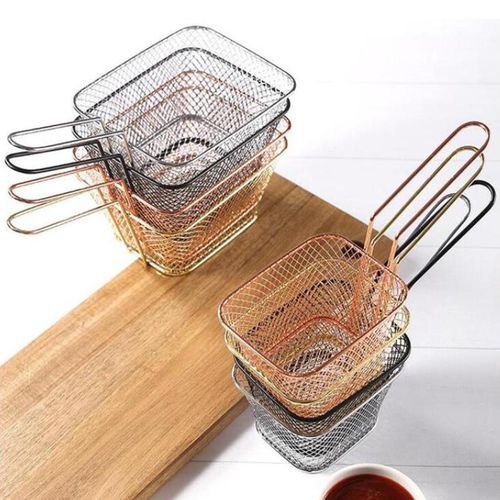 Frying Basket, Food Presentation Strainer Portable Fryer Strainer French Fry  Chip Basket, French Fries Holder for Pasta, Cooking Hot Pot Salads Aureate  large 