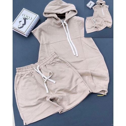 product_image_name-Clothing For Life-Beige Sleeveless Hoodie & Shorts Two-Piece Lounge Set – Unisex-1