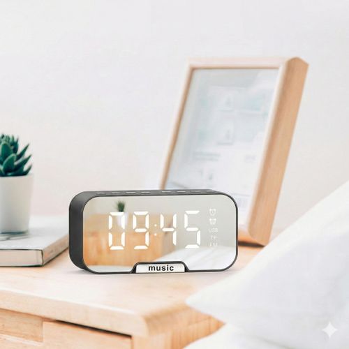 Winwolf Bluetooth Speaker Alarm Clock with LED Mirror Display FM Radio - White - image 6