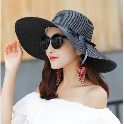 Fashion (56-58cm) Embroidery Summer Straw Hat Women Wide Brim Sun Protection  Beach Hat 2020 Adjustable Floppy Foldable Sun Hats For Women Ladies