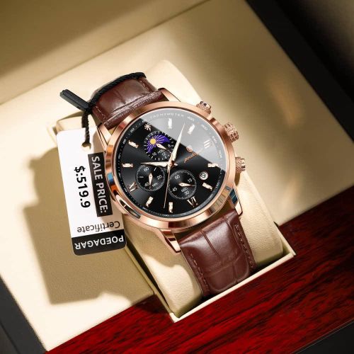 POEDAGAR Quality Leather Wristwatch Waterproof