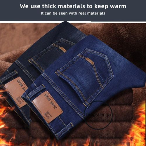 Generic Thermal Fleeces Denim Leggings For Men Thick Lined