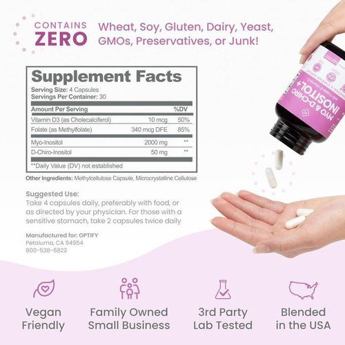 product_image_name-Optify-Myo-Inositol & D-Chiro Inositol Supplement for Women – 40:1 Ratio Plus Folate and Vitamin D – Support Healthy Hormonal Balance, Regular Cycles, & Ovarian Health – 30-Day Supply 120Capsules-4