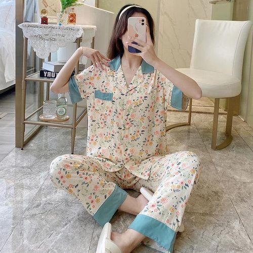 Generic Women 2pcs Cotton Floral Pajamas Sets Sexy Turn Down Collar Pyjamas Suit Short Sleeve Shirts Sleepwear Nightwear Casual Homewear Jumia Nigeria