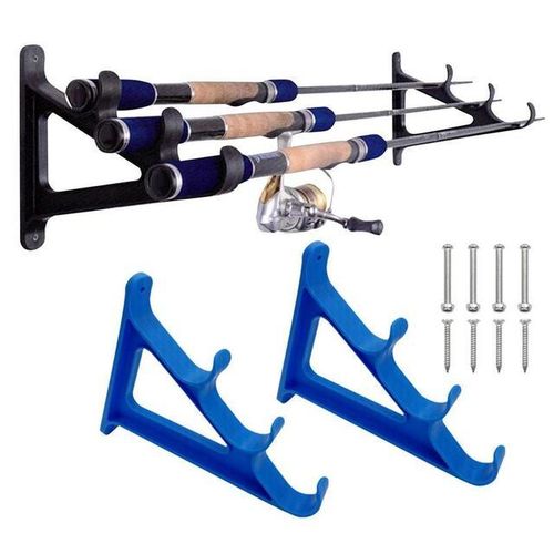 Generic 2pc 3-Position Fishing Rod Storage Rack Wall Bracket Wall Mount  Fishing Pole Display Racks For Garage Camping Fish Holder