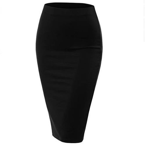 Fashion Stretchy Midi High Waist Slitted Pencil Skirt - Black