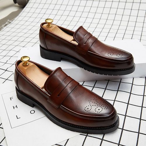 Fashion Solid Black Shoes Men Outdoor Slip On Penny Loafers Male Brogue ...