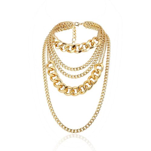 Fashion Women's Multi-Layer Chunky Gold Statement Necklace - Stacked Cuban Link Chain - image 3