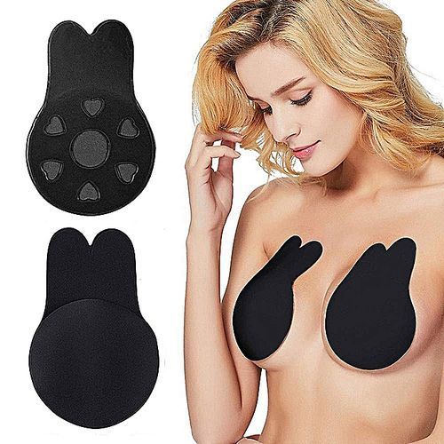 Fashion 2pcs Women Breathable Strapless Push Up Silicon Bra- Black