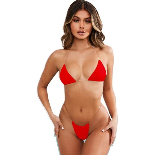 Fashion (Red 04 With Pad)Amazing Brazilian Bikini Micro Mini String Bikini  Set Cheap Strappy Swimsuit XXA