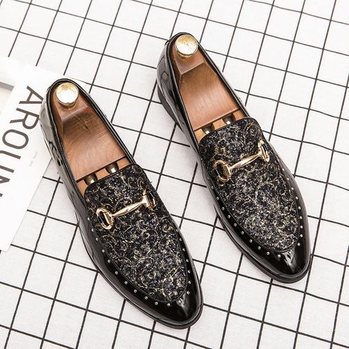 Fashion 2020 New Italian Men's Rhinestone Loafer Shoes-BLACK GOLD ...