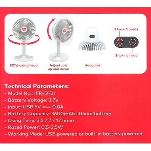 itel  3600mAh Rechargeable Fan with Rotating Head, 3 SPEED - image 2