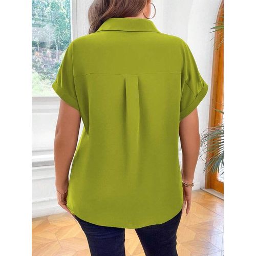 product_image_name-Fashion-Olive Green Casual Collar Short Sleeve Top-3