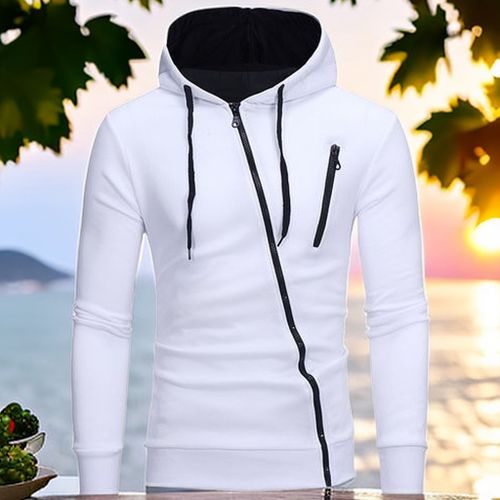 Fashion Men's Trendy Zipper Comfort Hoodie Varsity Jacket Sweatshirts -  White