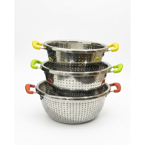 Generic 3-Piece Quality 304 Stainless Steel Colander Set with Multi-Colored Silicone Handles
