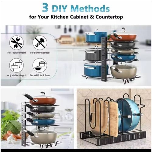 product_image_name-Genetic-5 Tiers pan pot organizer rack 3 Diy methods Adjustable cabinet pantry  pot Lid Storage Rack Kitchen Organization -1