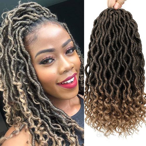  6Pcs/Lot Goddess Locs Crochet Hair 14 Inch Wavy Curly Faux  Locs Crochet Braids Goddess Braids Crochet Hair Goddess Curly Faux Locs  Crochet Hair Curly Braiding Hair with Culry End (14