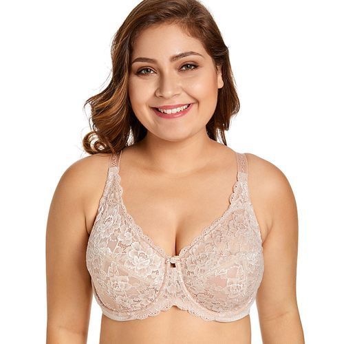 Fashion Delimira Women's Sheer Lace Full Figure Unlined Minimizer Bra(# Beige03) SHA