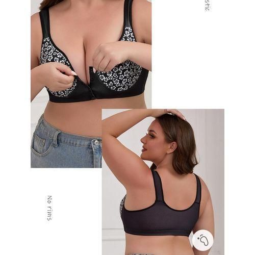 ONIBENZ Plus Size Floral Print Front-Button Comfortable Bra - Wire-Free- Full Coverage- Sleep & Lounge Bra -Black. - image 4