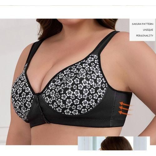 ONIBENZ Plus Size Floral Print Front-Button Comfortable Bra - Wire-Free- Full Coverage- Sleep & Lounge Bra -Black. - image 5