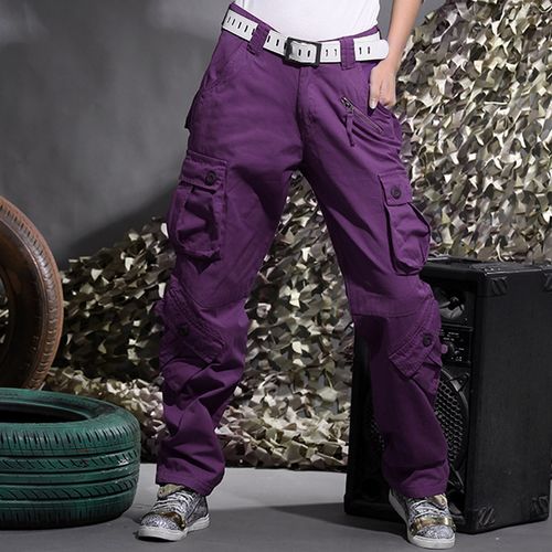 Fashion (purple)Male And Female Couples Trousers Autumn Winter Women Purple  Cargo Pants Mens Joggers Hip Hop Jeans Many Pockets DOU