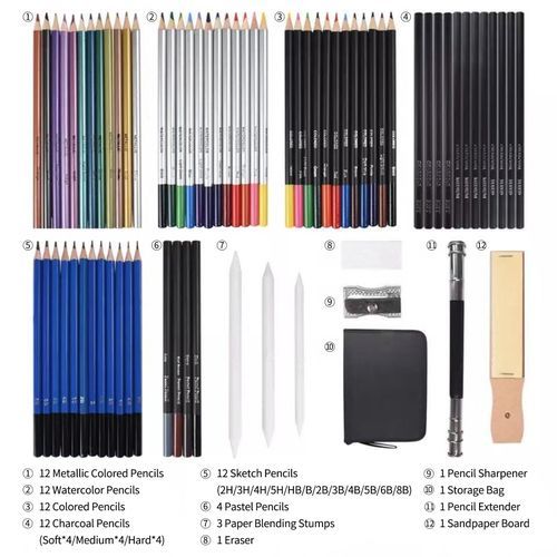 74-Piece Drawing Set - Beginner or Professional Tool Set, Pencil