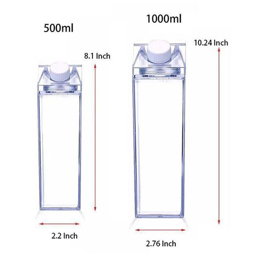 Generic Water Bottle – 1000ml/500ml Square Plastic Juice Bottle with Lid, Leakproof Reusable Milk & Beverage Storage Container - image 2