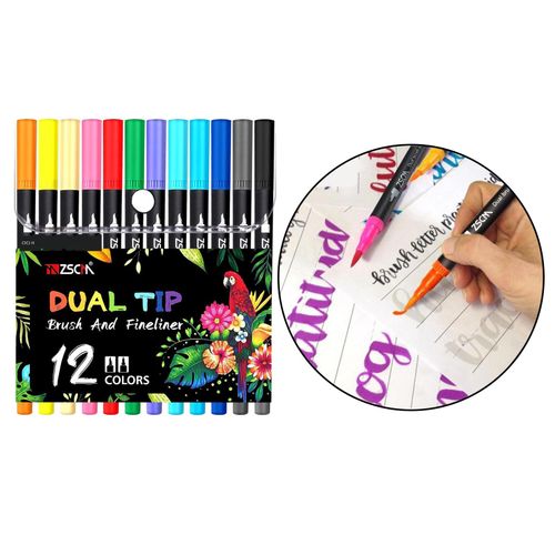 ZSCM 32 Colors Dual Tip Brush Pen Art Markers Set, Artist Fine and Brush Tip  Colored Pens 