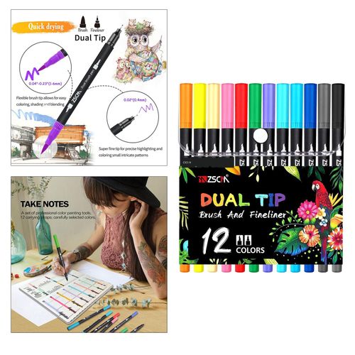 ZSCM 32 Colors Dual Tip Brush Pen Art Markers Set, Artist Fine and Brush Tip  Colored Pens 