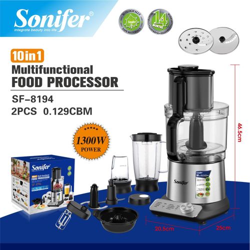 Sonifer Stainless Steel 10-in-1 Electric Food Processor, Juice & Chopper