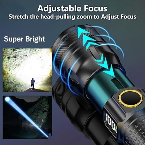 Generic Rechargeable LED Flashlight with Digital Power Display, High Brightness Long Range Torch Light for Camping Emergency Use - image 4
