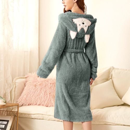 Fashion (Green)Cute Rabbit Ear Hooded Robes Pajama For Womens Winter  Flannel Bathrobe Soft Warm Bathrobe Pa