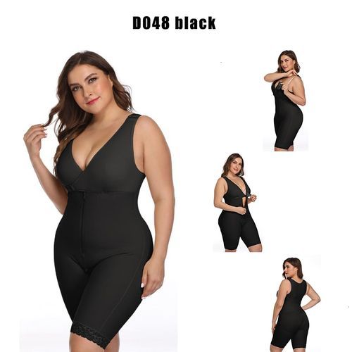 Fashion Womens Full Body Shaper Postpartum Recovery Slimming Underwear Waist  Corset Girdle Bodysuits Fat Reductora Shapewear(#D048 Black)
