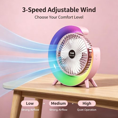 Generic Portable large capacity charging portable fan with colorful ambient light - image 3