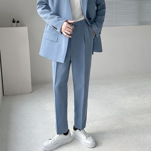 2023 New Mens Slim Fit Business Dress Pants for Men Suit Pants Ankle Length  Men Summer Formal Suit Trousers Black White Gray