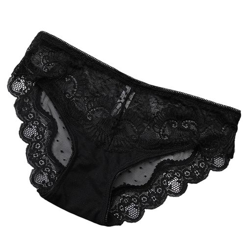 Fashion Sexy Transparent Panties Women Lace Low-waist Briefs Black