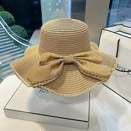 product_image_name-Fashion-Summer Bowhat Big Brim Strawhat Outdoor Beach Hat Elegant Fashion  Ladies  Wavy Hat-1