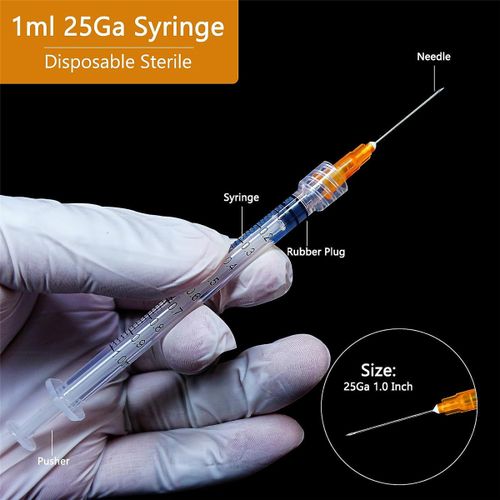 1ml Syringe with Needle-25G 1 Inch Needle, Disposable Individual  Package-Pack of 100