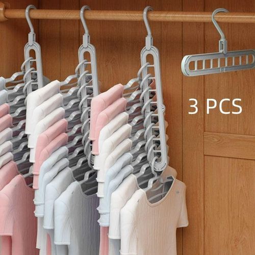 product_image_name-Generic-3pcs, Plastic 9-Hole Foldable Heavy Duty Space Saving Clothes Organizer Hangers-1