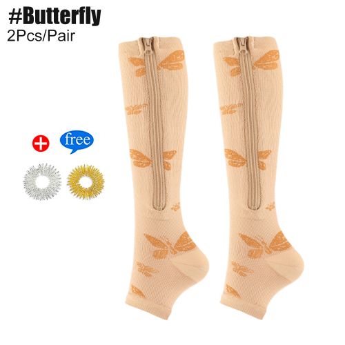 Generic 1Pair Zipper Compression Socks Open Toe Leg Support Easy-on Off Compression  Stocking Leg Zipper Sock Calf Stocking For Women Men-erfly