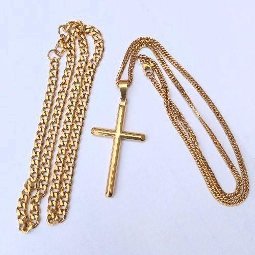 Fashion Cuban Link Chain With Cross Pendant Gold