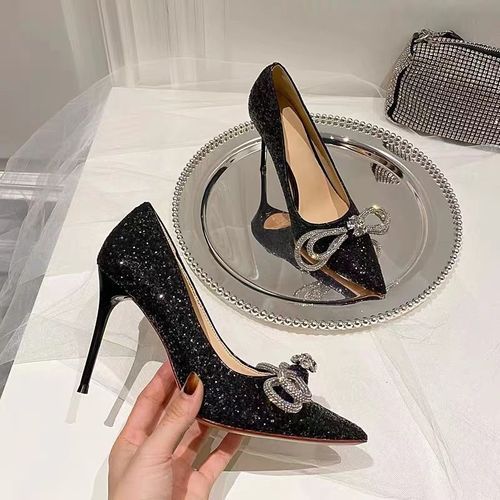 Fashion Beautiful Elegant Shiny Rhinestone Bridal Wedding Stiletto Heels  -Black